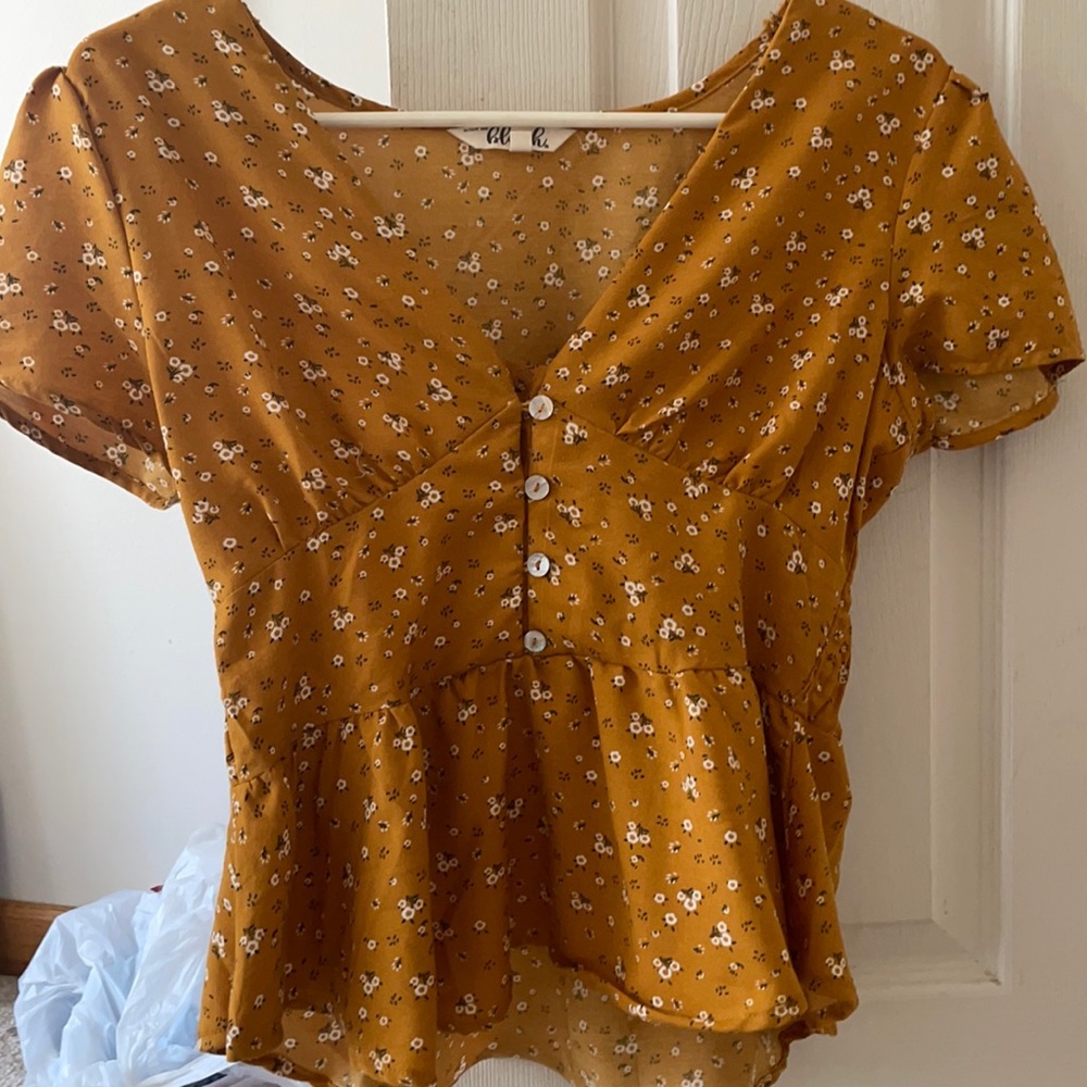 Mustard yellow floral crop top